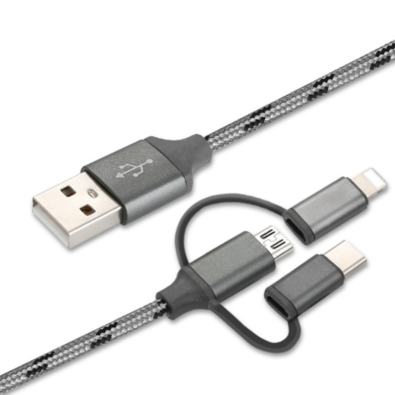 Cable Usb Ovaltech 3 En 1 Nylon Negro Ovcabk001