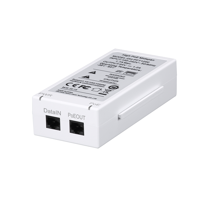 DAHUA PFT1200 - Inyector PoE Gigabit / 802.3af / AT / HI PoE / Indicador de corriente / Indicador PoE