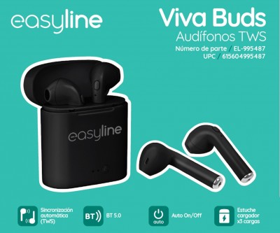 Audífonos Inalámbricos EasyLine , Negro, Inalámbrico, Universal