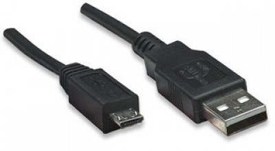 Cable USB micro B - Micro USB MANHATTAN, 0,5 m, USB A, Micro-USB B, Macho/Macho, Negro