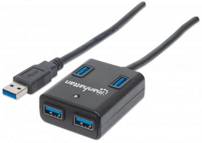 Hub USB MANHATTAN, Negro, 4 puertos