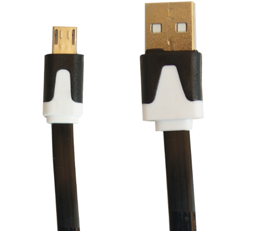 Cable USB a Micro USB, 2 mts carga / datos Plano color negro. OvalTech